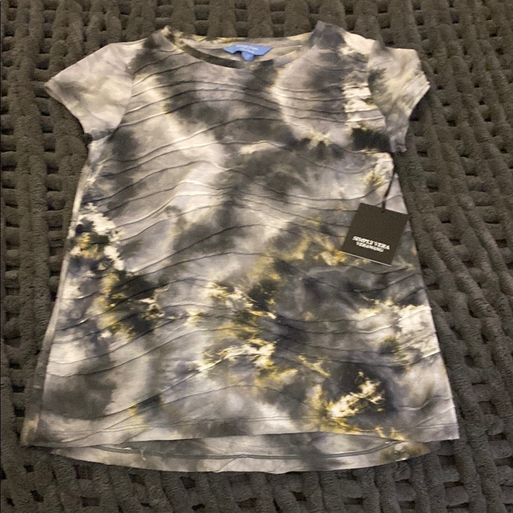 Simply Vera Vera Wang Short Sleeve Tee - Gray and Yellow Tie-Dye